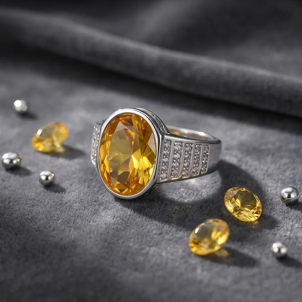 Pukhraj Ring | Turkish Designs | Yellow Sapphire Step Cut | CODE P-65