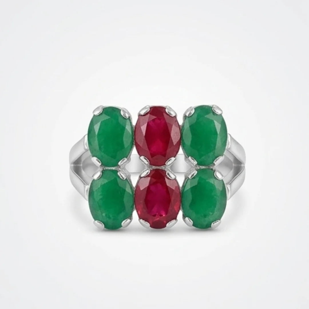 Emerald + Ruby Ring | Step Cut | CODE R-30