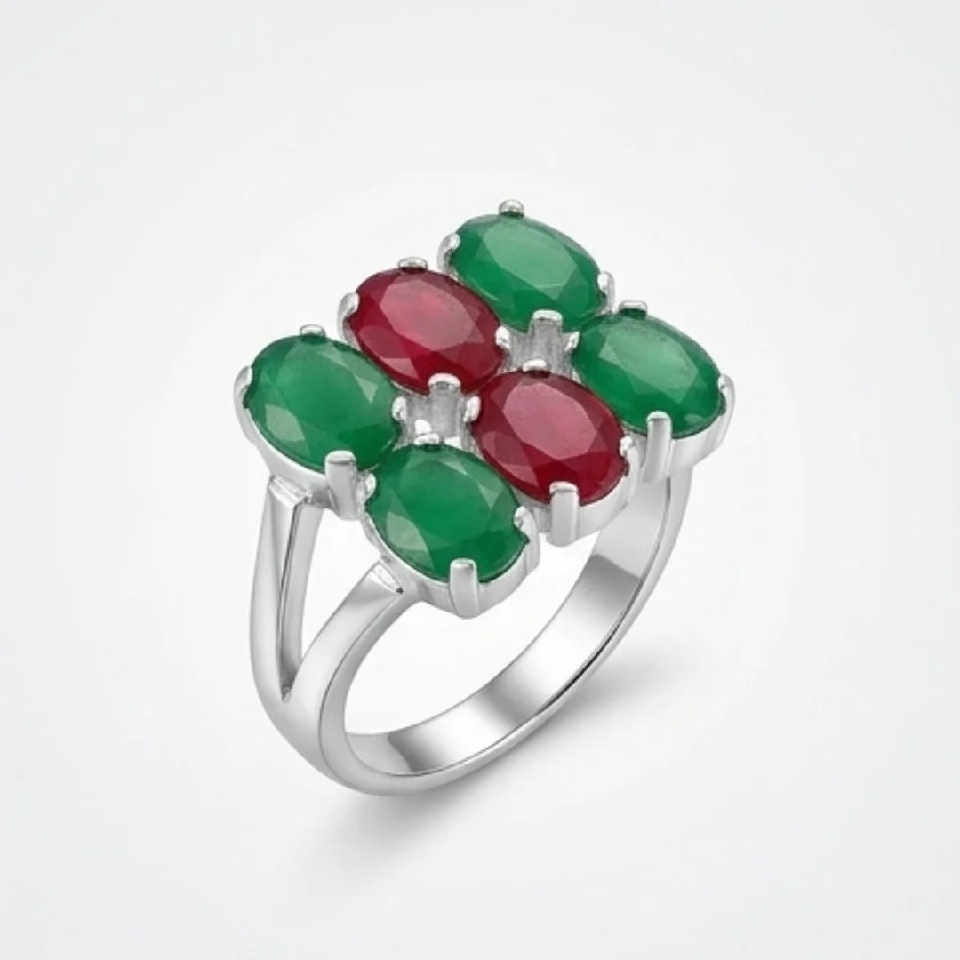 Emerald + Ruby Ring | Step Cut | CODE R-30
