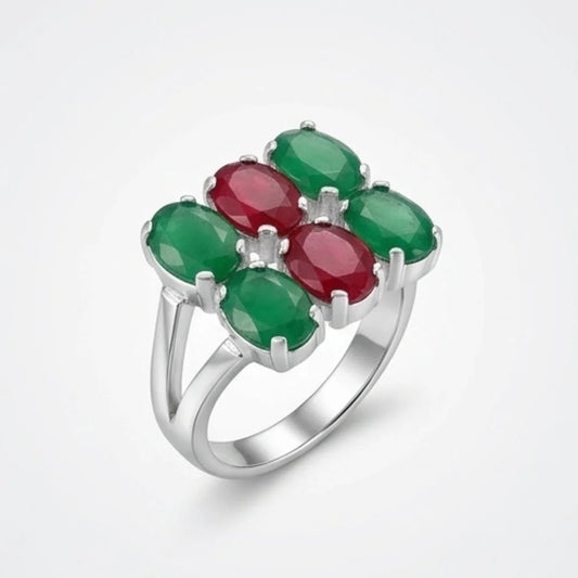 Emerald + Ruby Ring | Step Cut | CODE R-30
