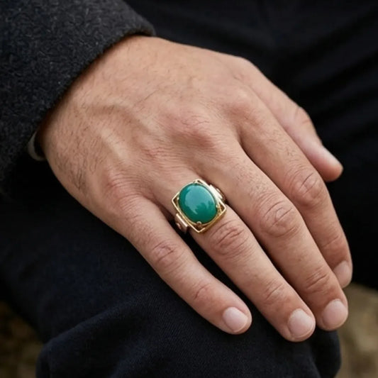Husseini Plain Feroza Ring for Men – 12 Carat Natural Iranian Turquoise | LuckyStar Gemstone