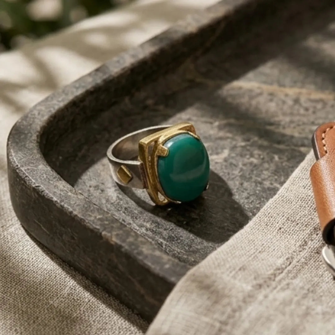 Husseini Plain Feroza Ring for Men – 12 Carat Natural Iranian Turquoise | LuckyStar Gemstone
