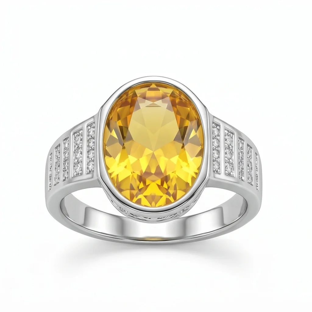 Pukhraj Ring | Turkish Designs | Yellow Sapphire Step Cut | CODE P-65