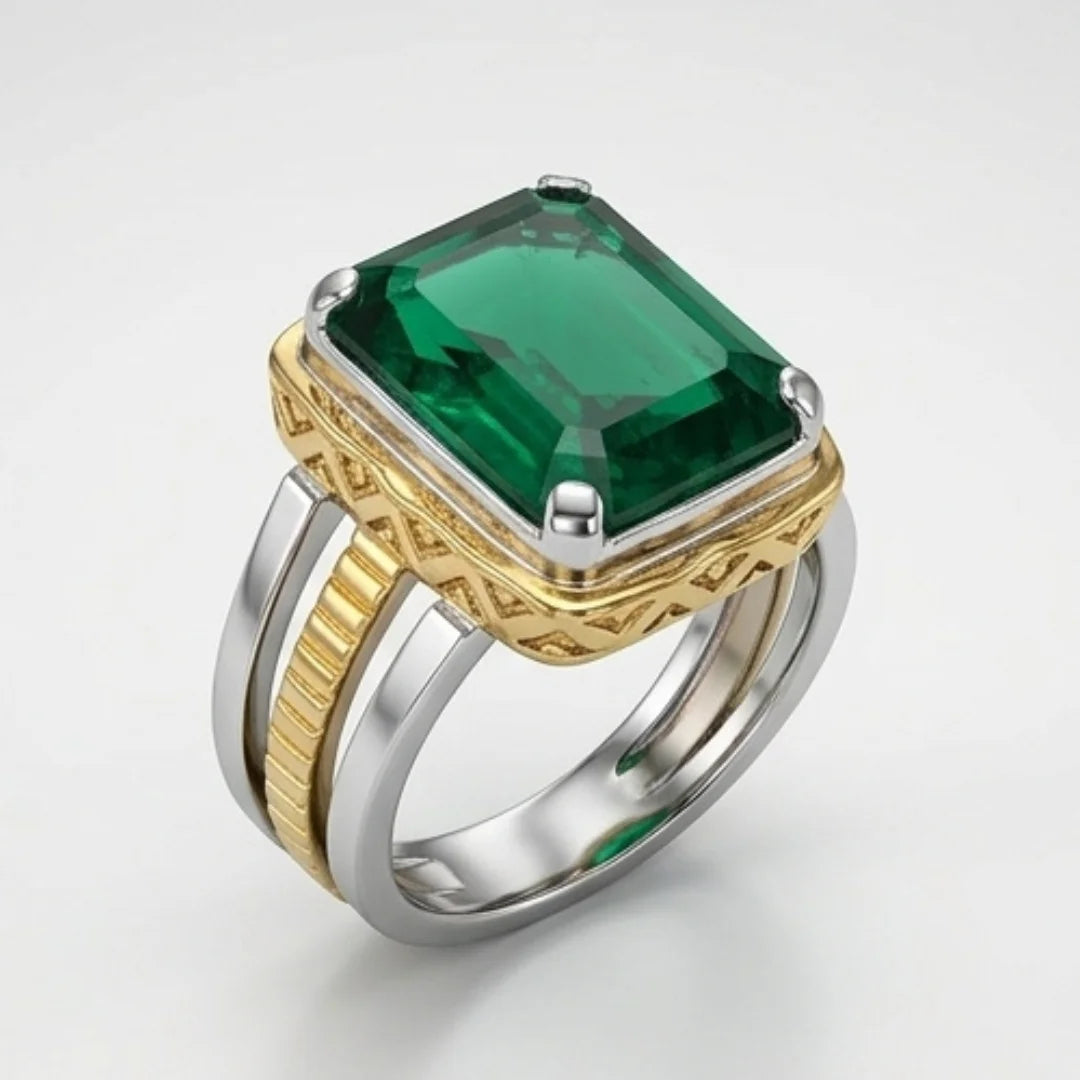 Emerald Ring | Step Cut Zamrud | Italian Style Ring | CODE E-74