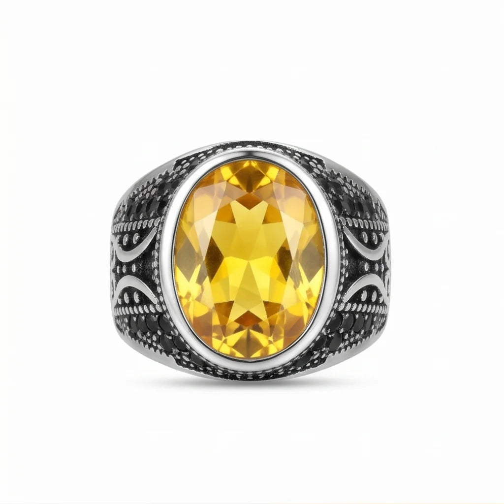Pukhraj Ring | Turkish Designs | Yellow Sapphire Step Cut | CODE P-61