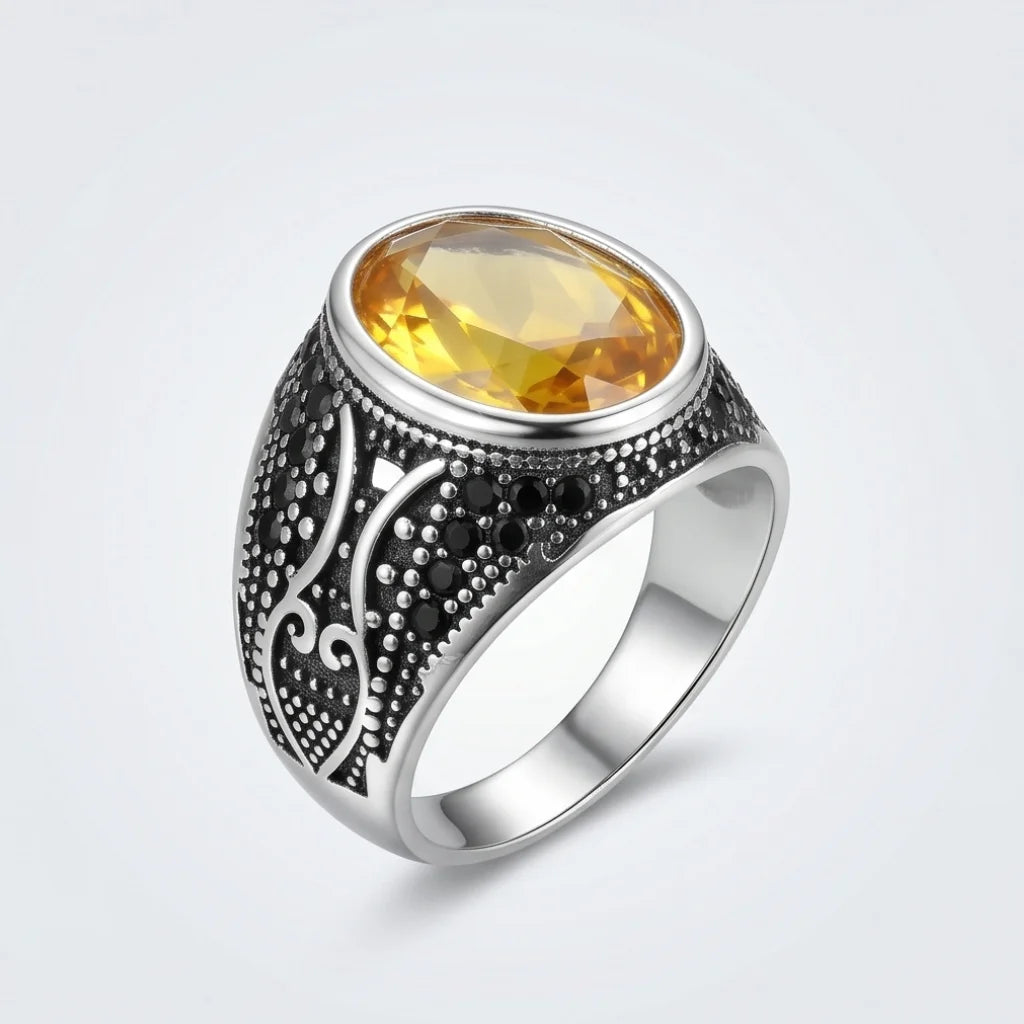 Pukhraj Ring | Turkish Designs | Yellow Sapphire Step Cut | CODE P-61