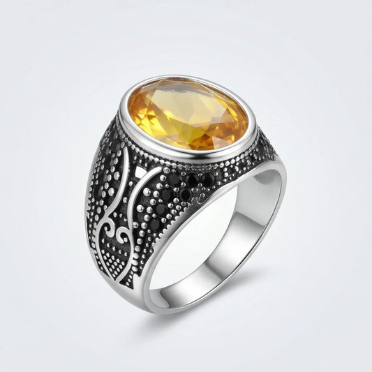 Pukhraj Ring | Turkish Designs | Yellow Sapphire Step Cut | CODE P-61