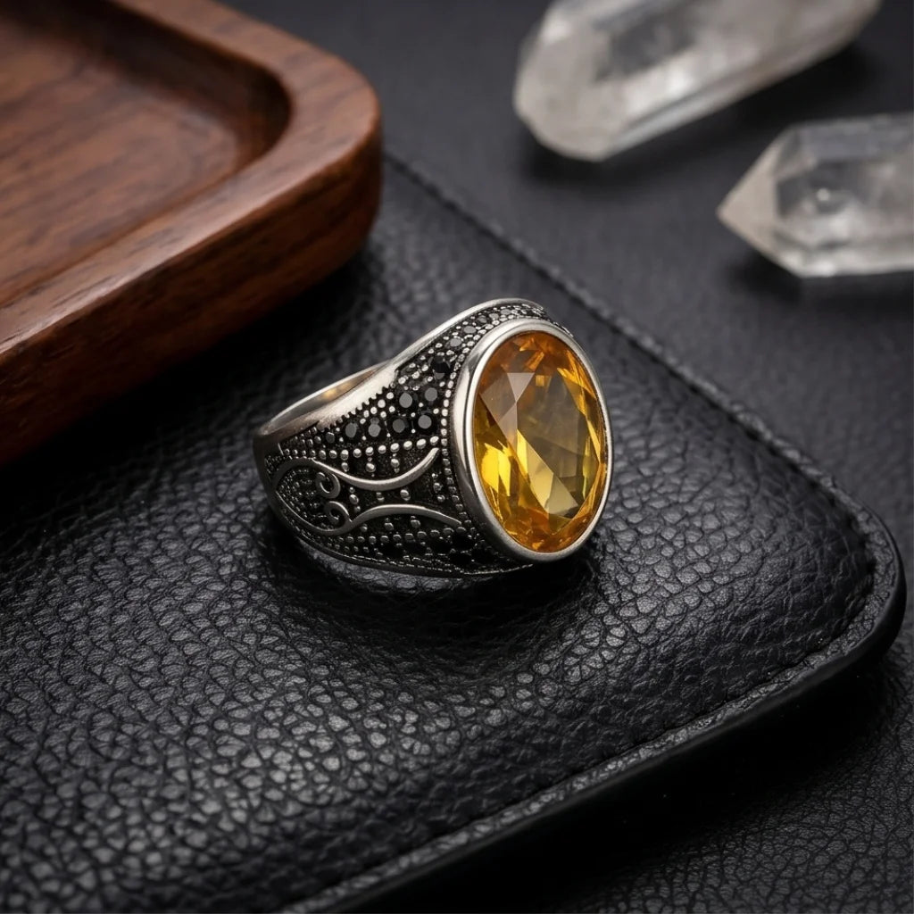 Pukhraj Ring | Turkish Designs | Yellow Sapphire Step Cut | CODE P-61