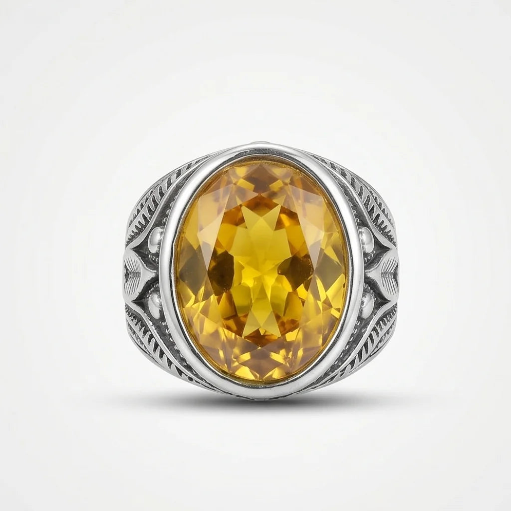 Pukhraj Ring | Turkish Designs | Yellow Sapphire Step Cut | CODE P-62