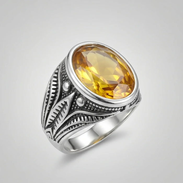 Pukhraj Ring | Turkish Designs | Yellow Sapphire Step Cut | CODE P-62