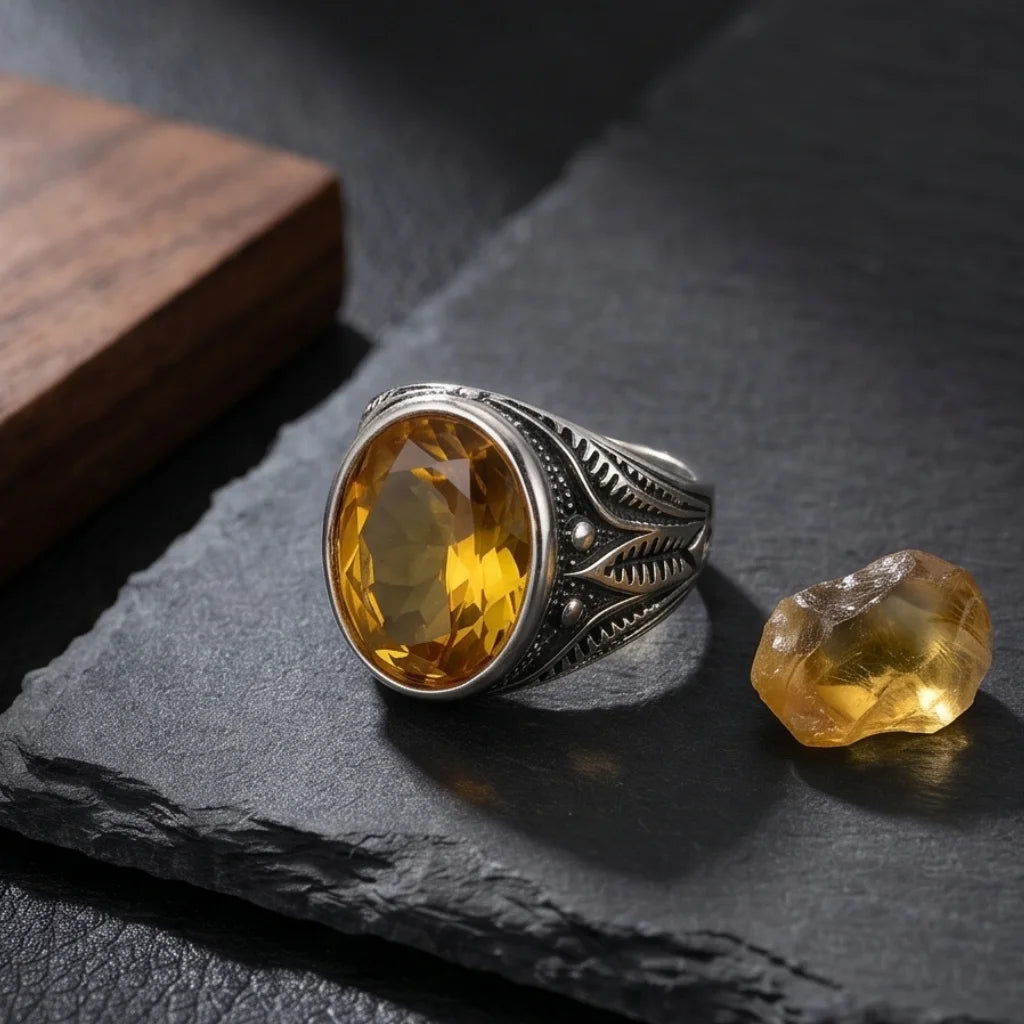 Pukhraj Ring | Turkish Designs | Yellow Sapphire Step Cut | CODE P-62