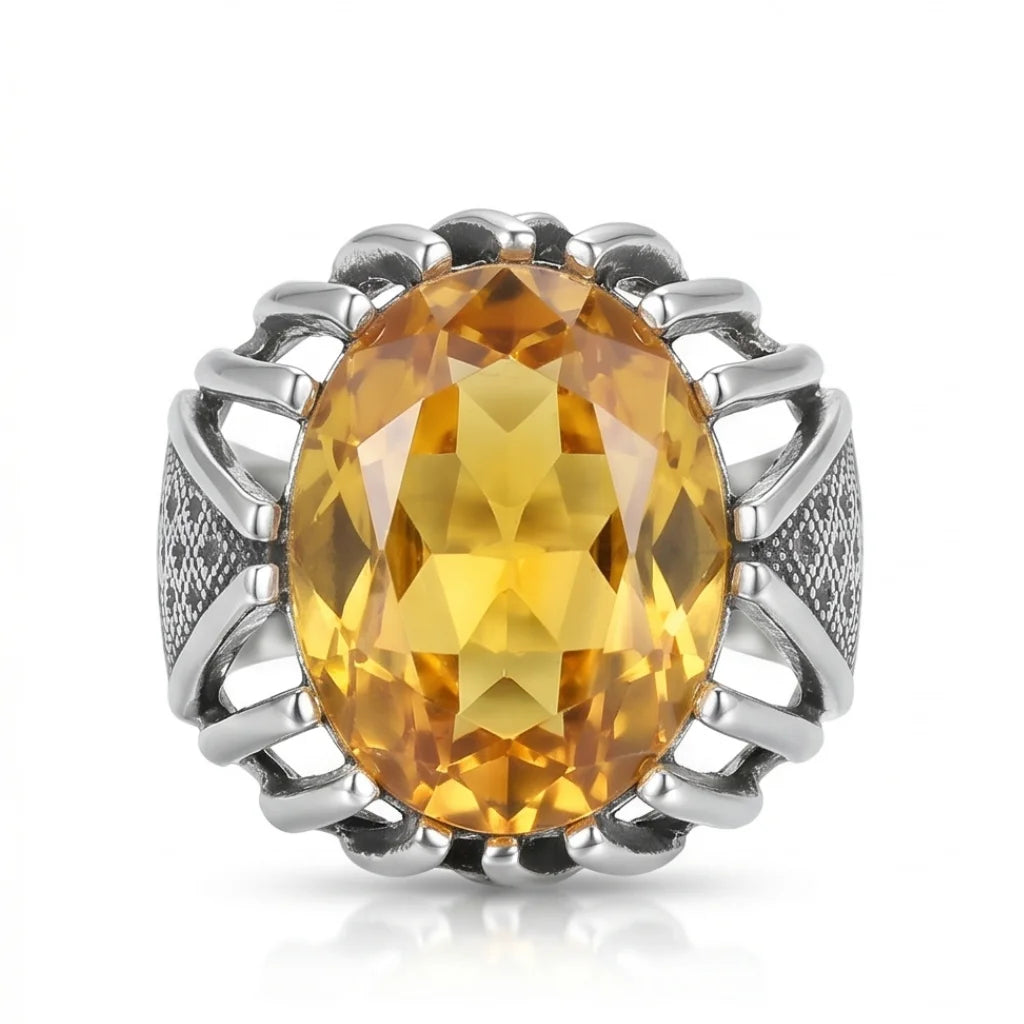 Pukhraj Ring | Turkish Designs | Yellow Sapphire Step Cut | CODE P-63
