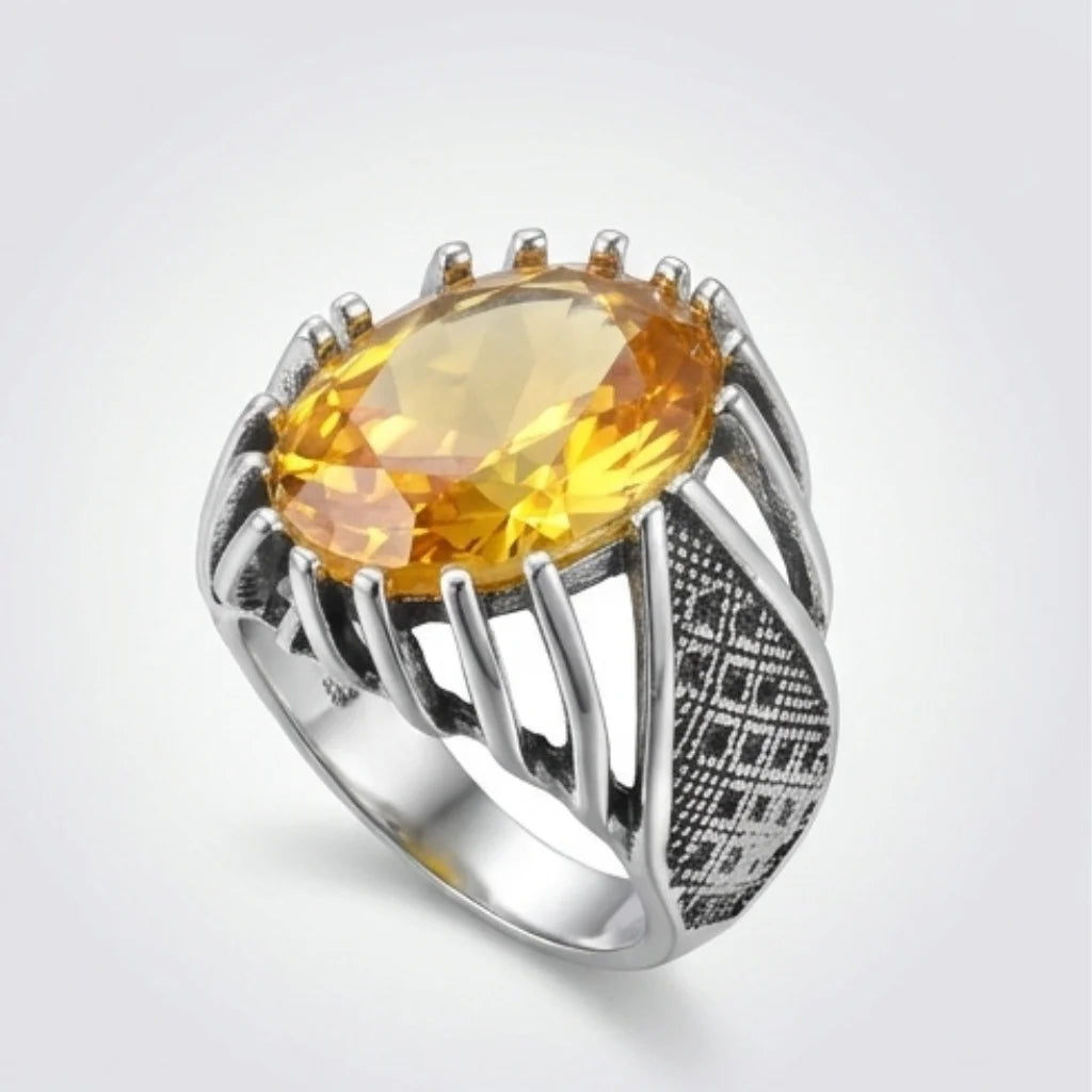 Pukhraj Ring | Turkish Designs | Yellow Sapphire Step Cut | CODE P-63