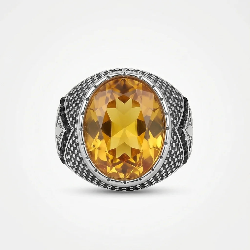 Pukhraj Ring | Turkish Designs | Yellow Sapphire Step Cut | CODE P-64