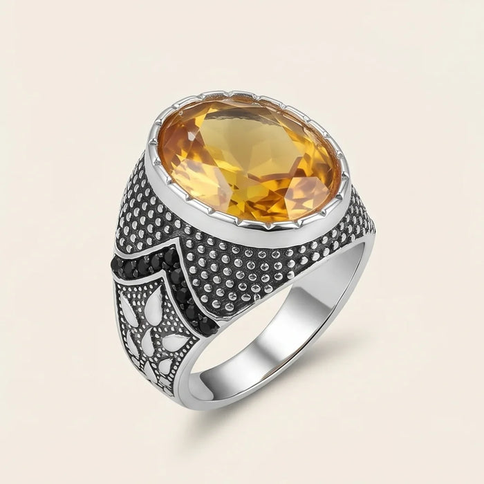 Pukhraj Ring | Turkish Designs | Yellow Sapphire Step Cut | CODE P-64