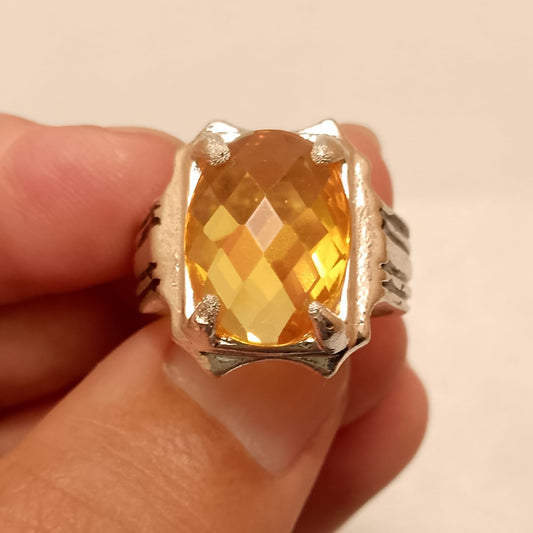 23 Carats Turkish Style Pukhraj Ring | Step Cut | Golden Yellow Pukhraj