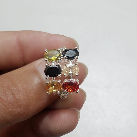 Multiple Stone Ring | Step Cut  | Pukhraj, Emerald, Yaqoot, Tourmaline