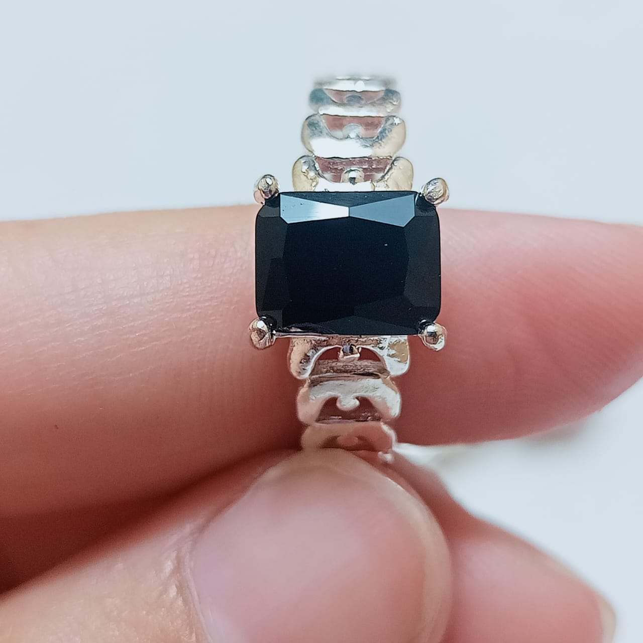 Black Beroj-Tourmaline Female Ring | Emerald  Cut | T07