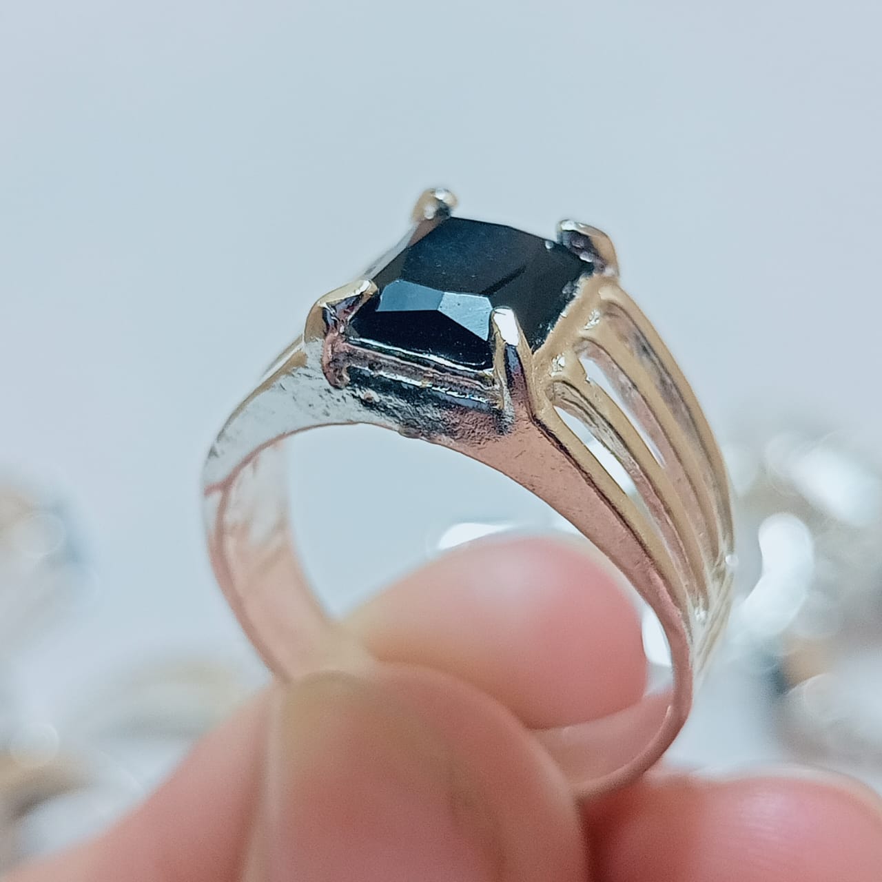 Black Beroj-Tourmaline Female Ring | Emerald Cut | T08
