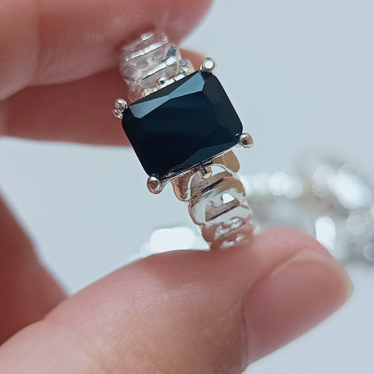 Black Beroj-Tourmaline Female Ring | Emerald  Cut | T07