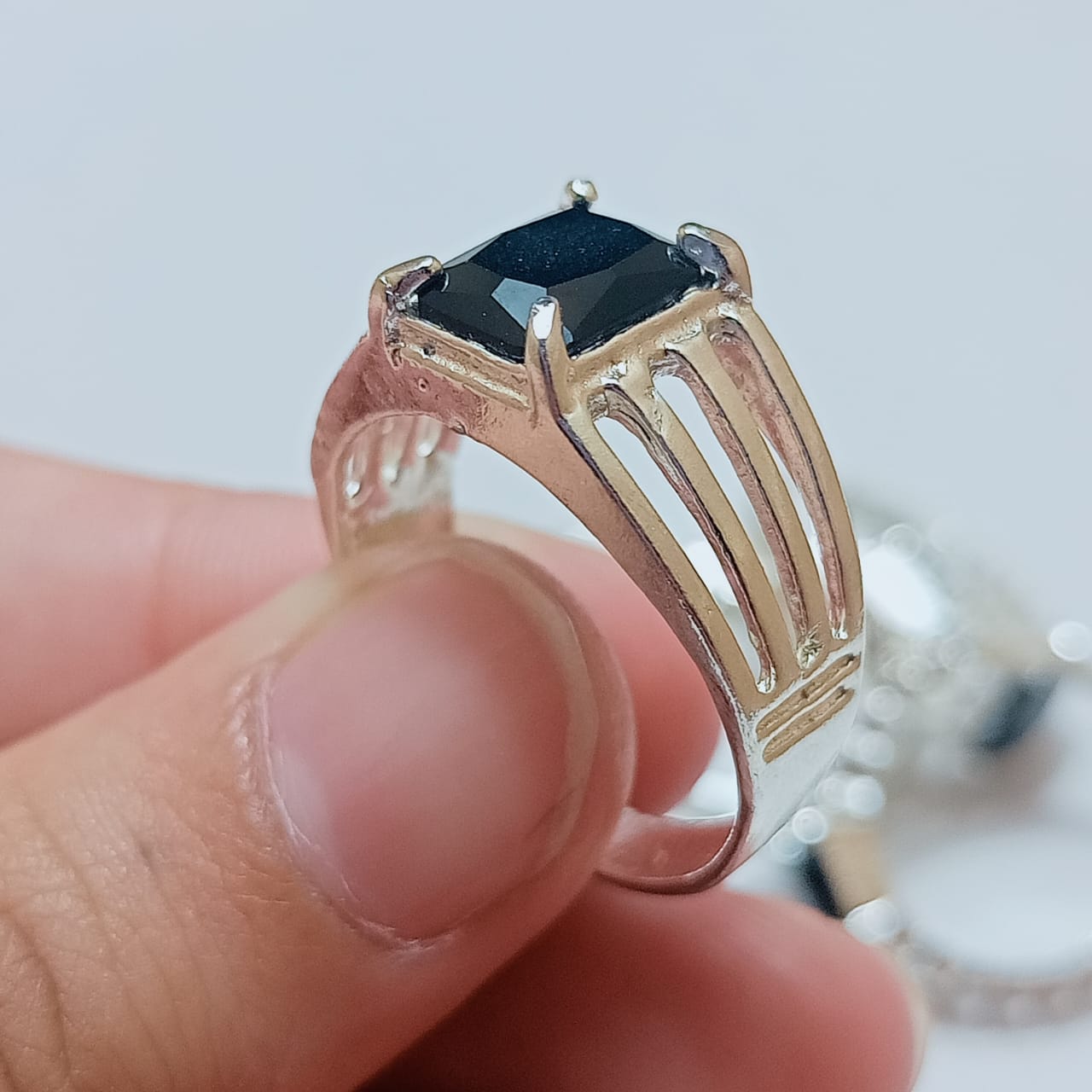 Black Beroj-Tourmaline Female Ring | Emerald Cut | T08