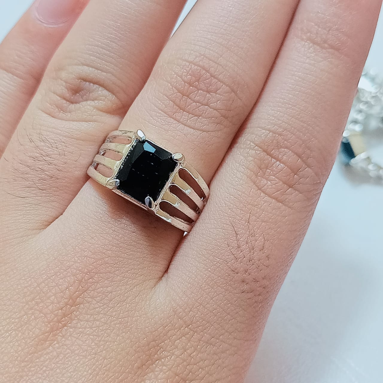 Black Beroj-Tourmaline Female Ring | Emerald Cut | T08