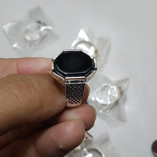 Black Aqeeq Ring | Black Agate Ring | Italian style Ring