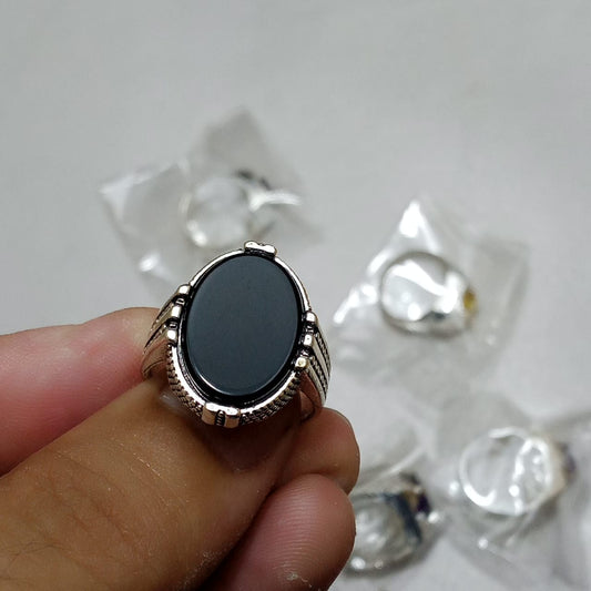 Black Aqeeq Ring | Black Agate Ring | Italian style Ring