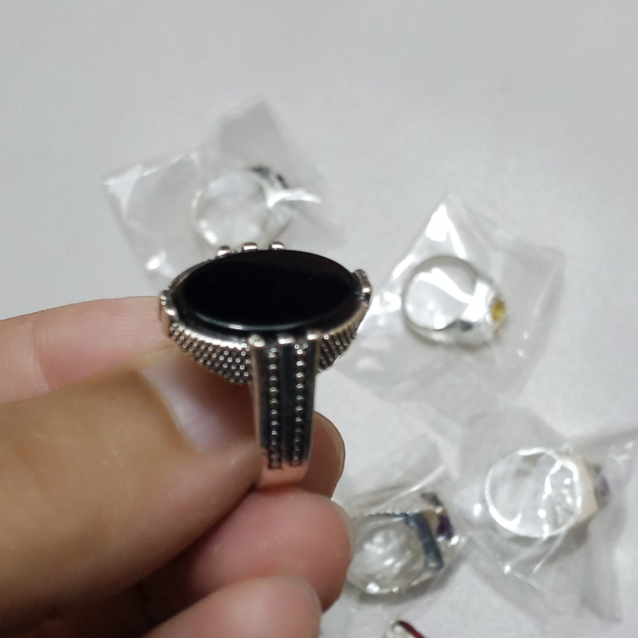 Black Aqeeq Ring | Black Agate Ring | Italian style Ring
