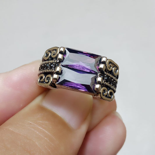 Neelam Ring | Turkish Design | Blue Stone Step Cut | CODE N-40