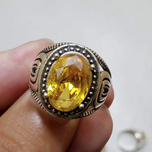 Pukhraj Ring | Turkish Designs | Yellow Sapphire Step Cut | CODE P42