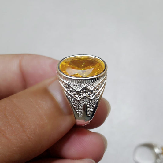 Pukhraj Ring | Turkish Designs | Yellow Sapphire Step Cut | CODE P41