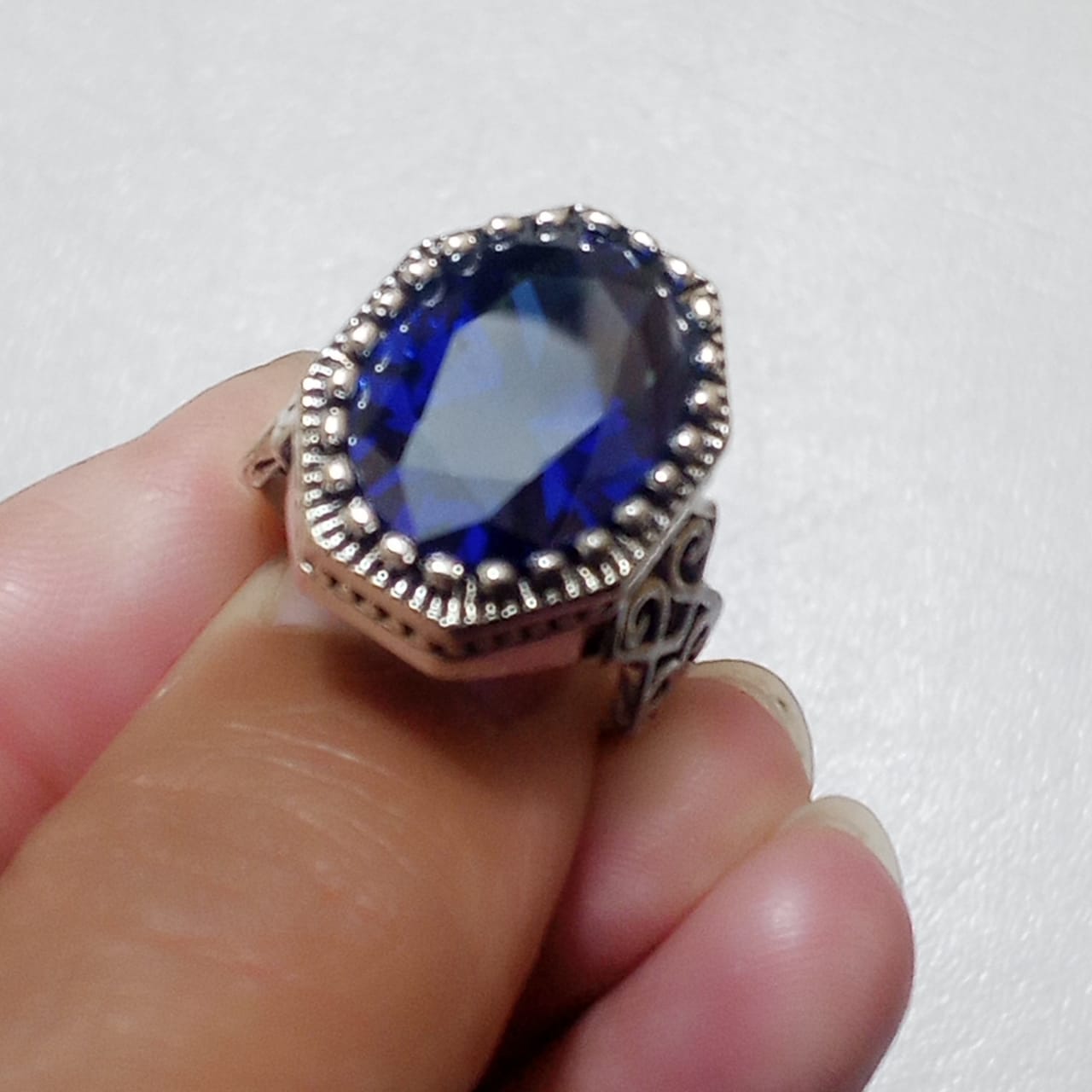 Neelam Ring | Turkish Design | Blue Stone Step Cut | CODE N-41