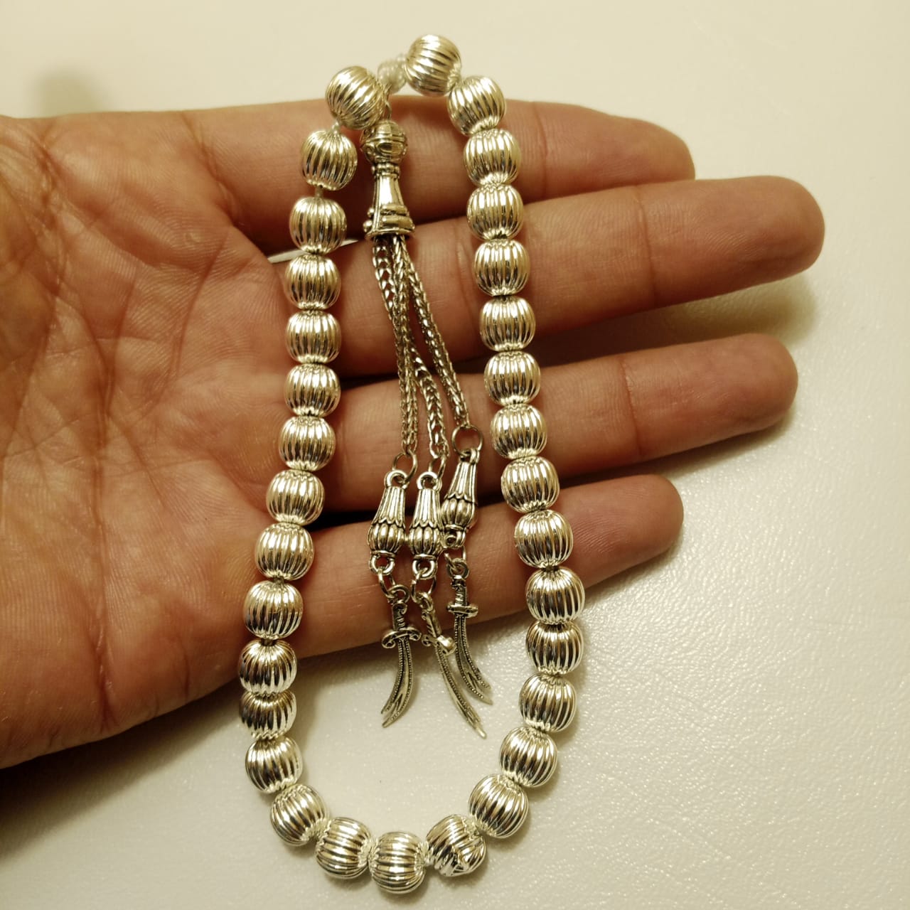 Zulfiqar Silver Tasbih | Imam Ali Sward Tasbeeh | 33 Beads | 10 mm | Free GIFT BOX