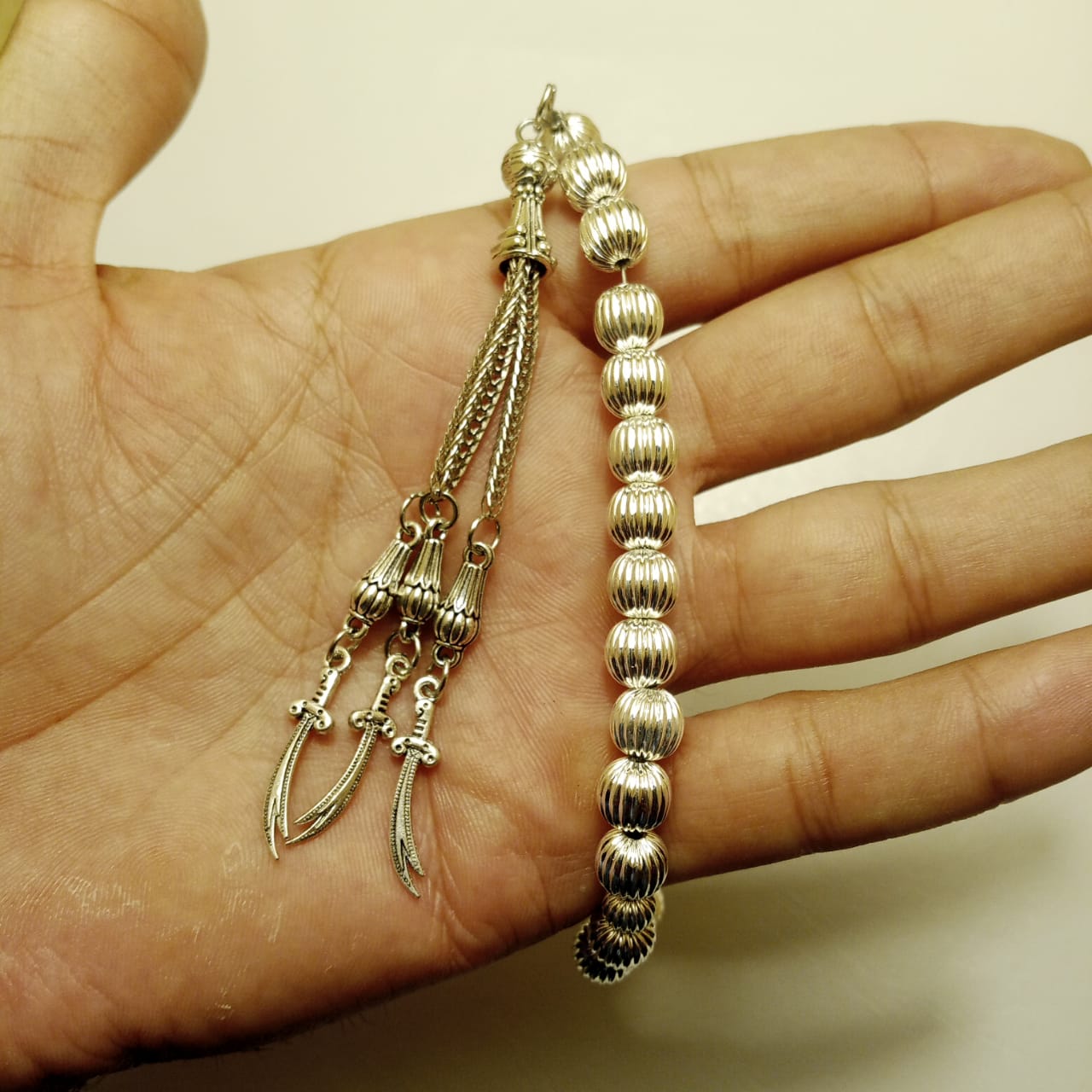 Zulfiqar Silver Tasbih | Imam Ali Sward Tasbeeh | 33 Beads | 10 mm | Free GIFT BOX