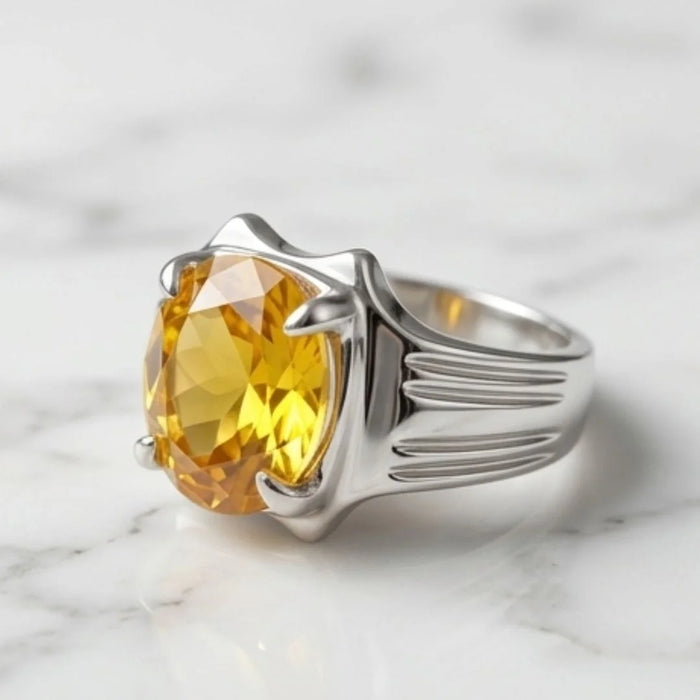 Pukhraj Ring | Turkish Designs | Yellow Sapphire Step Cut | CODE P-58