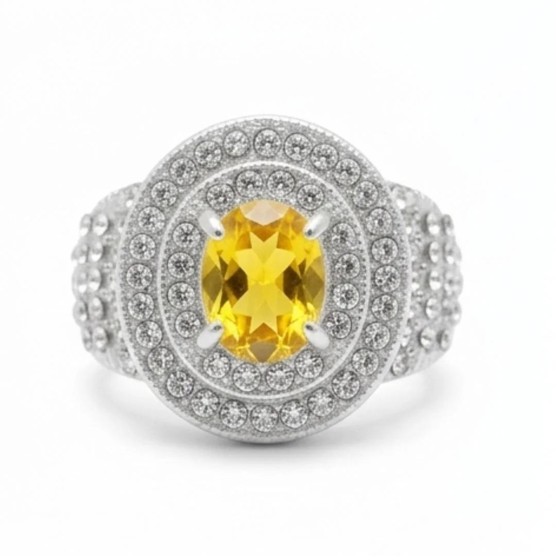 Female Pukhraj Ring | Turkish Designs | Yellow Sapphire Step Cut | CODE P-59