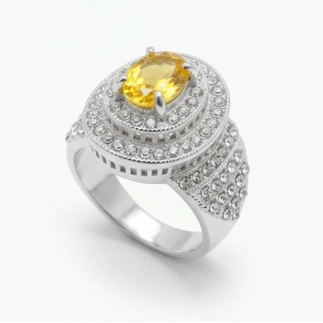 Female Pukhraj Ring | Turkish Designs | Yellow Sapphire Step Cut | CODE P-59