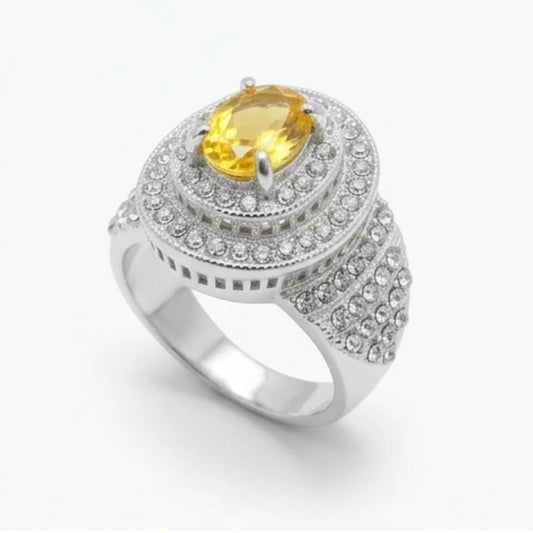 Female Pukhraj Ring | Turkish Designs | Yellow Sapphire Step Cut | CODE P-59