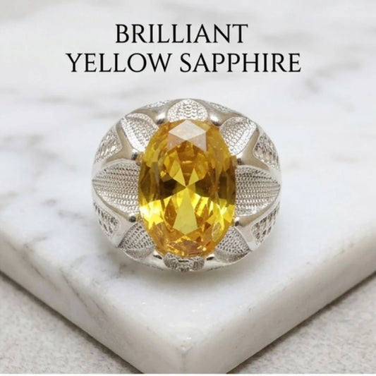 Pukhraj Ring | Turkish Designs | Yellow Sapphire Step Cut | CODE P-60