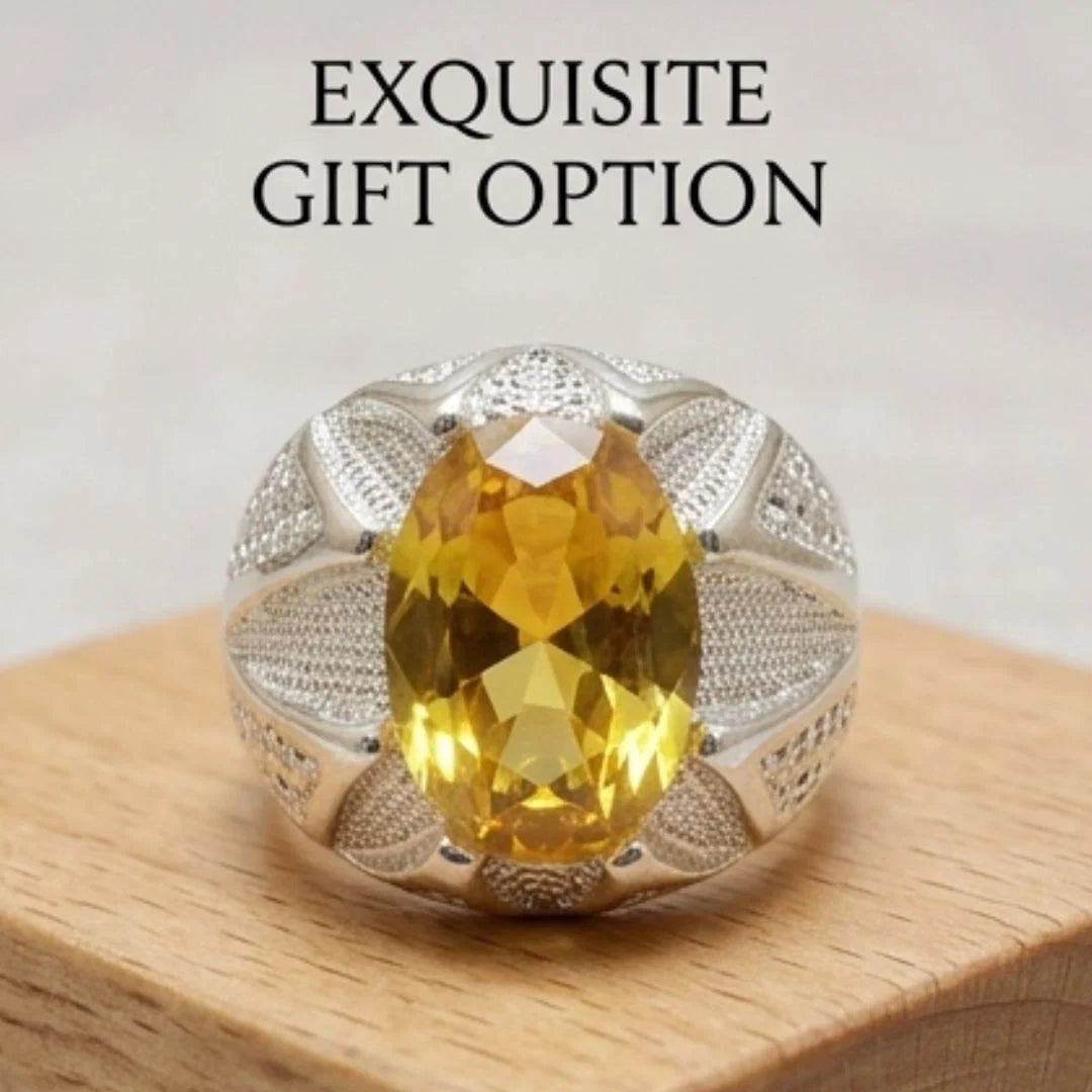 Pukhraj Ring | Turkish Designs | Yellow Sapphire Step Cut | CODE P-60
