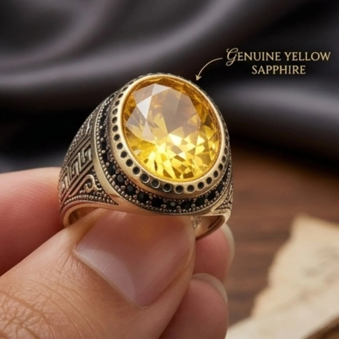 Pukhraj Ring | Turkish Designs | Yellow Sapphire Step Cut | CODE P-57