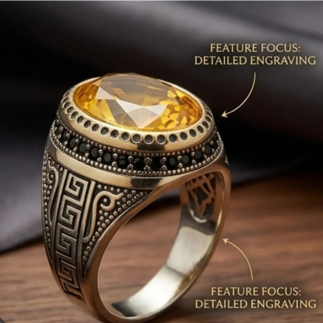 Pukhraj Ring | Turkish Designs | Yellow Sapphire Step Cut | CODE P-57
