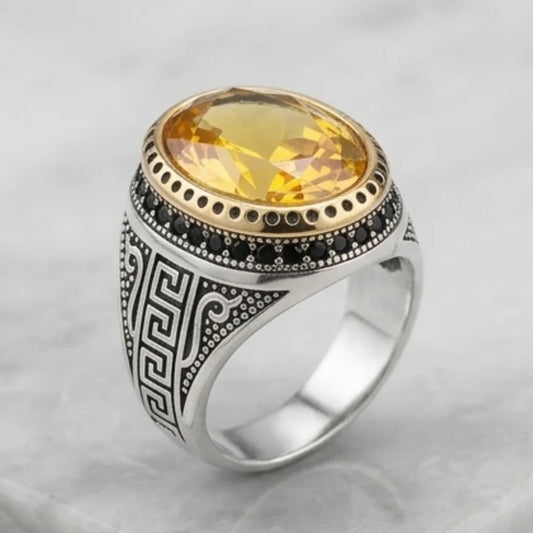 Pukhraj Ring | Turkish Designs | Yellow Sapphire Step Cut | CODE P-57