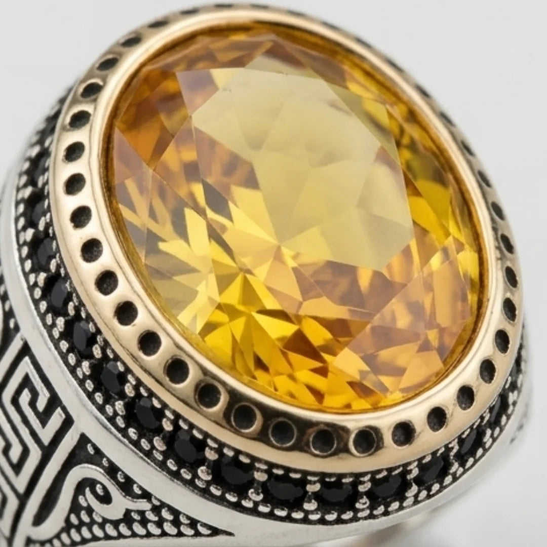 Pukhraj Ring | Turkish Designs | Yellow Sapphire Step Cut | CODE P-57