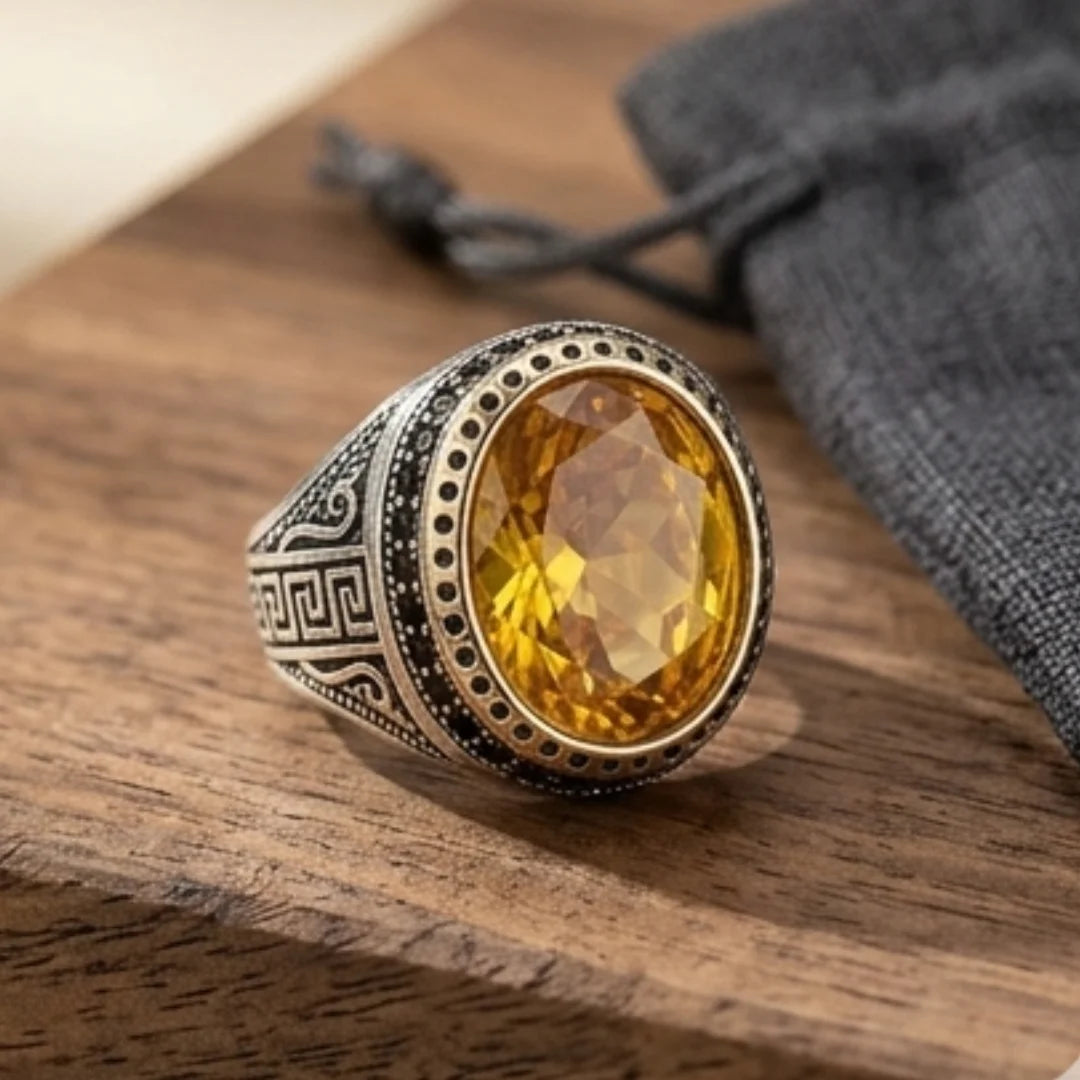 Pukhraj Ring | Turkish Designs | Yellow Sapphire Step Cut | CODE P-57