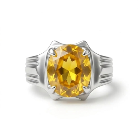Pukhraj Ring | Turkish Designs | Yellow Sapphire Step Cut | CODE P-58